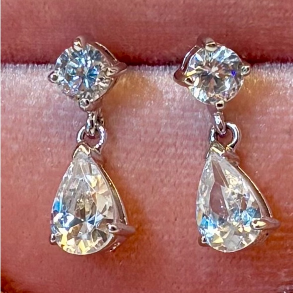 Diamonique Sterling Silver Pear & Round Drop Earrings